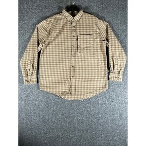 Drake Clothing Company Men Large Brown Plaid Cotton Button Down Shirt Zip Pocket